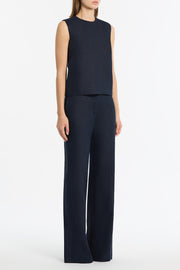NAVY LINEN WAISTED PANT