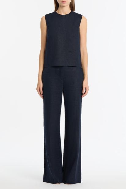 NAVY LINEN WAISTED PANT