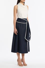 NAVY LINEN WRAP SKIRT