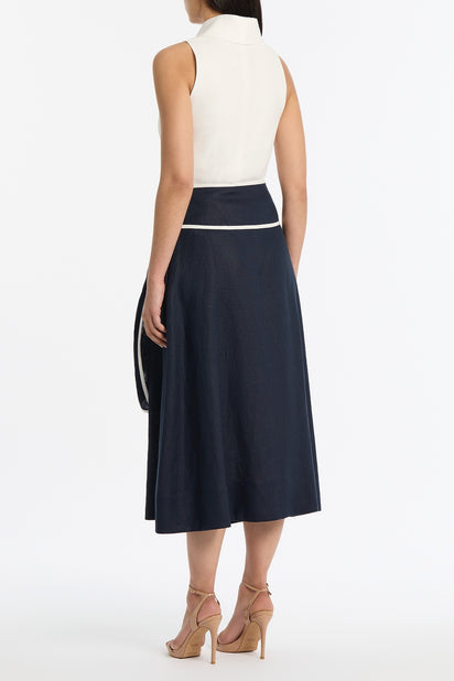 NAVY LINEN WRAP SKIRT
