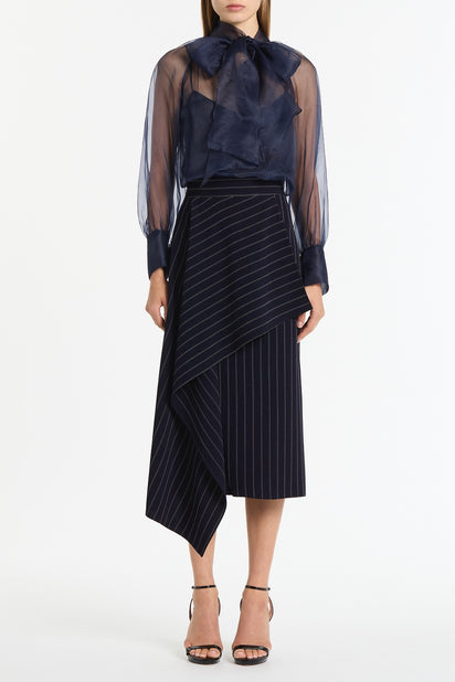 NAVY SILK ORGANZA TIE BLOUSE