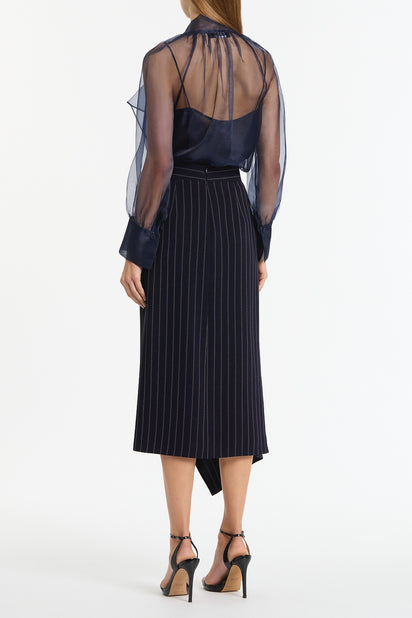 NAVY PINSTRIPE ASYMMETRIC SKIRT