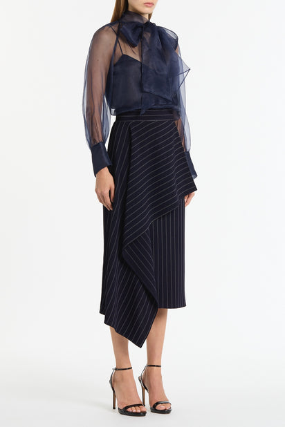NAVY PINSTRIPE ASYMMETRIC SKIRT
