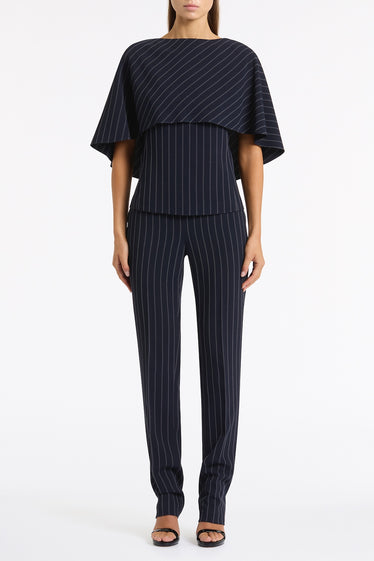 NAVY PINSTRIPE CAPE TOP