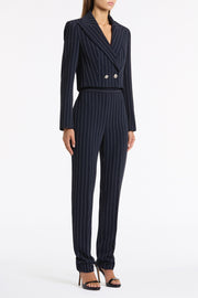 NAVY PINSTRIPE CROPPED JACKET
