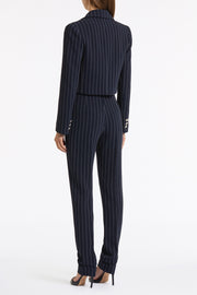 NAVY PINSTRIPE CROPPED JACKET
