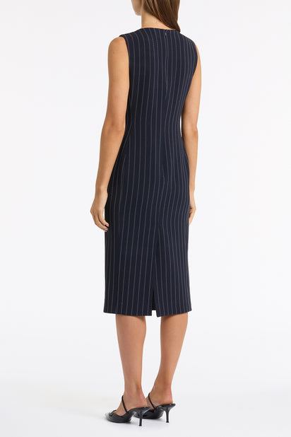 NAVY PINSTRIPE SHEATH DRESS