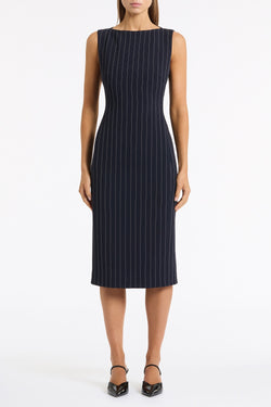 NAVY PINSTRIPE SHEATH DRESS