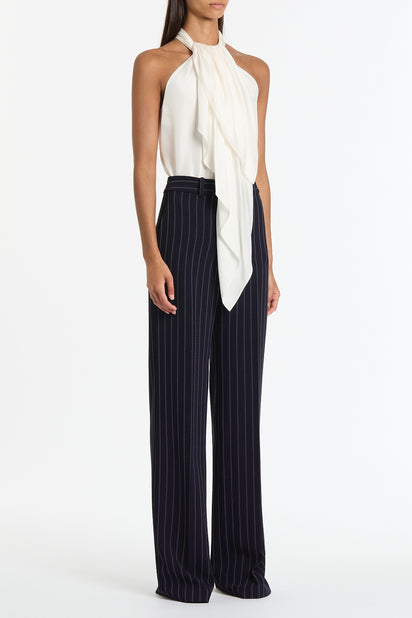 NAVY PINSTRIPE WIDE LEG PANT