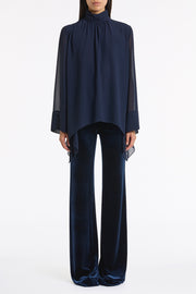 NAVY VELVET BOOTLEG PANT