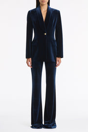 NAVY VELVET BOOTLEG PANT