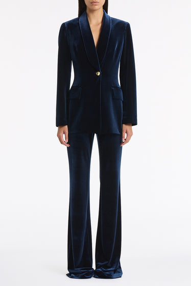 NAVY VELVET BOOTLEG PANT