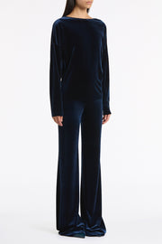 NAVY VELVET DROP SHOULDER TOP