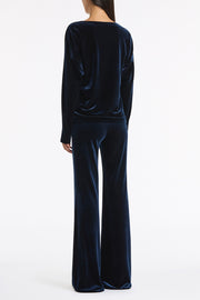 NAVY VELVET DROP SHOULDER TOP