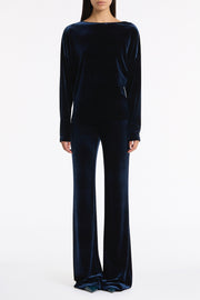 NAVY VELVET DROP SHOULDER TOP