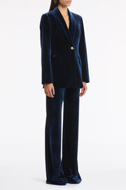 NAVY VELVET SHAWL COLLAR JACKET