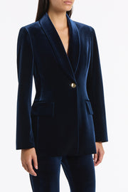 NAVY VELVET SHAWL COLLAR JACKET