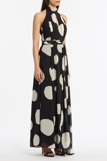 NOIR SPOT TIE NECK WRAP DRESS