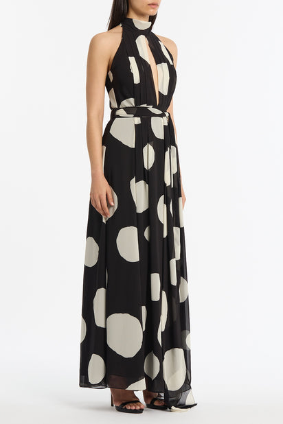 NOIR SPOT TIE NECK WRAP DRESS