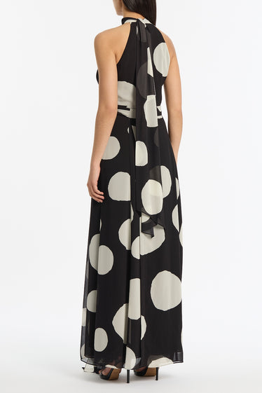 NOIR SPOT TIE NECK WRAP DRESS