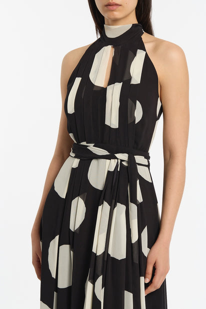 NOIR SPOT TIE NECK WRAP DRESS