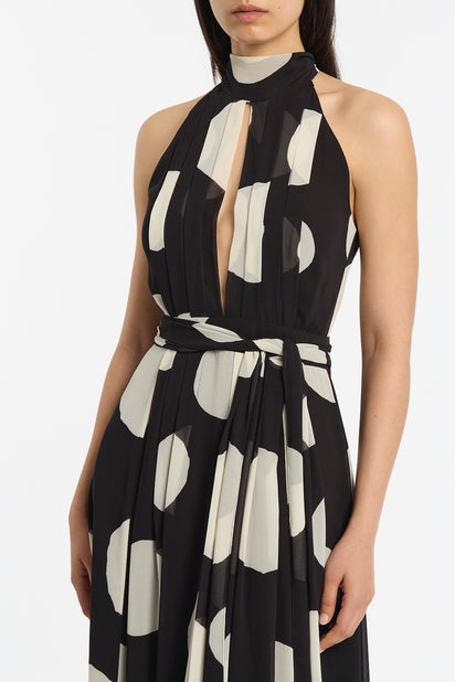 NOIR SPOT TIE NECK WRAP DRESS
