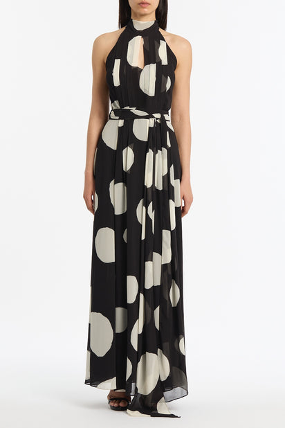 NOIR SPOT TIE NECK WRAP DRESS