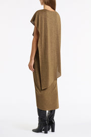 OLD GOLD LUREX KNIT CAPE TWIST DRESS