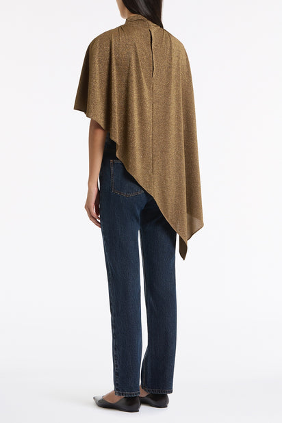 OLD GOLD LUREX KNIT ROUCHED NECK CAPE TOP