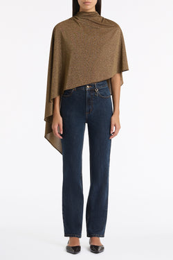 OLD GOLD LUREX KNIT ROUCHED NECK CAPE TOP