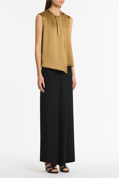 OLD GOLD LUSTRE SATIN TUCK FRONT TOP