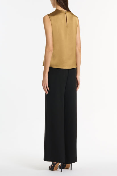 OLD GOLD LUSTRE SATIN TUCK FRONT TOP