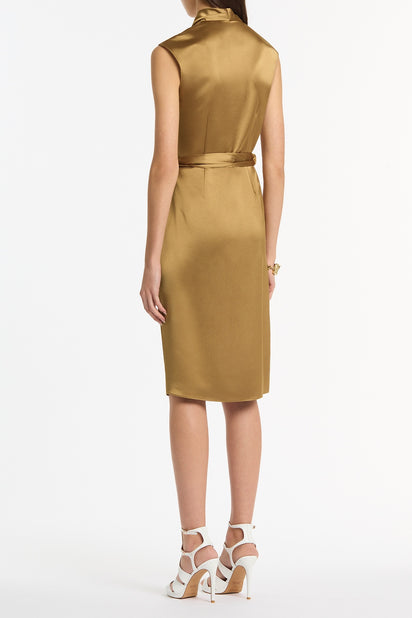 OLD GOLD LUSTRE SATIN WRAP DRESS