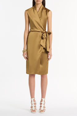 OLD GOLD LUSTRE SATIN WRAP DRESS