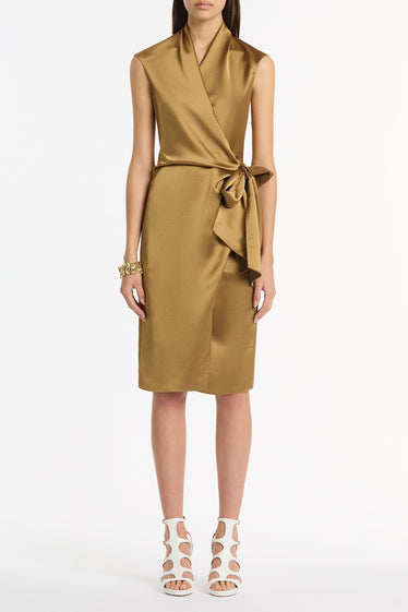 OLD GOLD LUSTRE SATIN WRAP DRESS