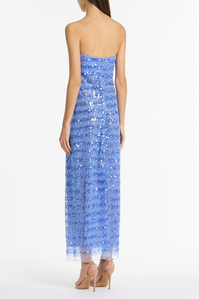 PACIFIC BLUE LINEAR SEQUIN STRAPLESS GOWN