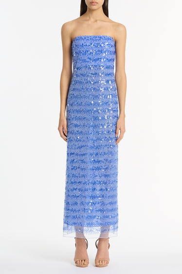 PACIFIC BLUE LINEAR SEQUIN STRAPLESS GOWN