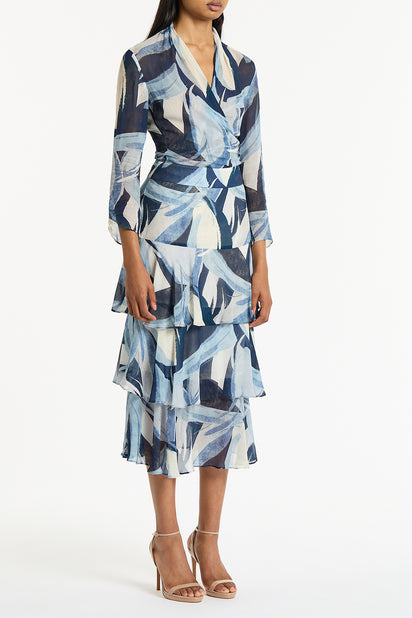 PAINTED FLORAL GEORGETTE TIERED SKIRT