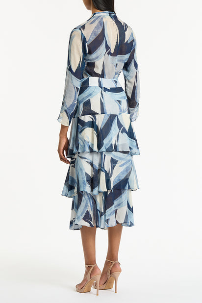 PAINTED FLORAL GEORGETTE TIERED SKIRT