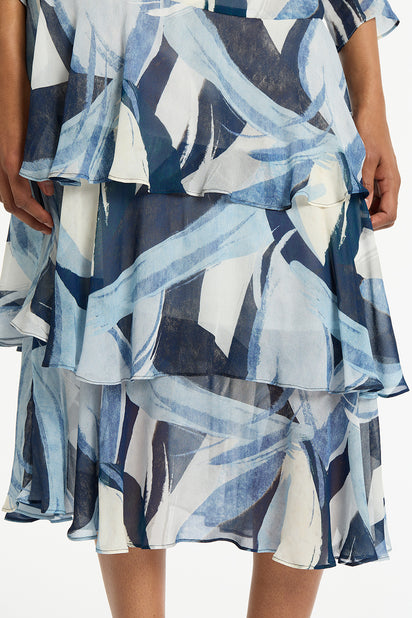 PAINTED FLORAL GEORGETTE TIERED SKIRT