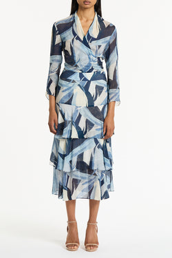 PAINTED FLORAL GEORGETTE TIERED SKIRT