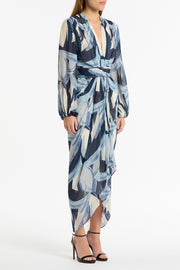 PAINTED FLORAL GEORGETTE WATERFALL DRESS