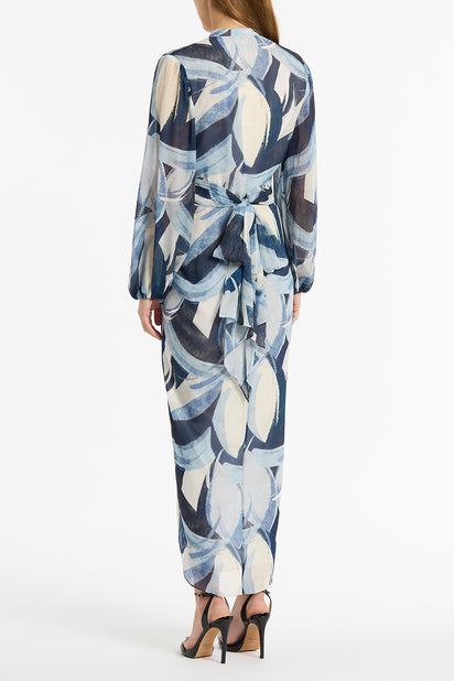 PAINTED FLORAL GEORGETTE WATERFALL DRESS