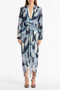 PAINTED FLORAL GEORGETTE WATERFALL DRESS