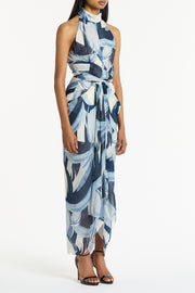 PAINTED FLORAL GEORGETTE WRAP DRESS