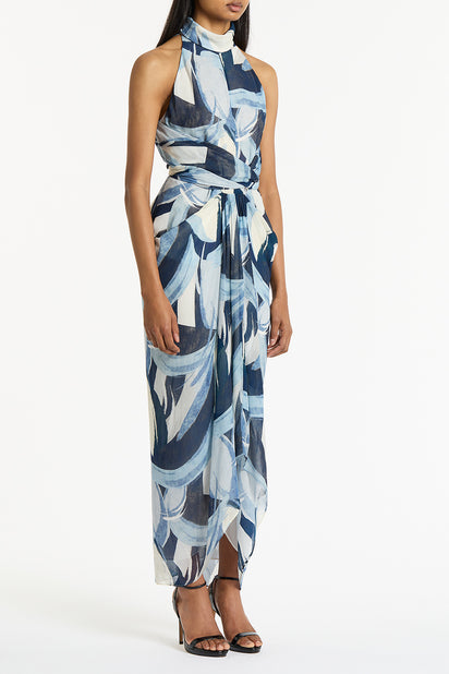 PAINTED FLORAL GEORGETTE WRAP DRESS