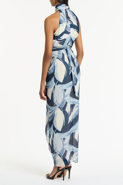 PAINTED FLORAL GEORGETTE WRAP DRESS