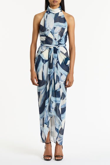 PAINTED FLORAL GEORGETTE WRAP DRESS