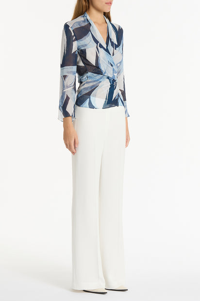 PAINTED FLORAL GEORGETTE WRAP TOP