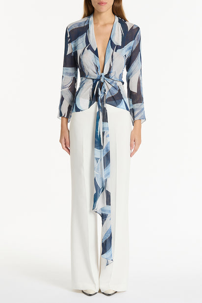 PAINTED FLORAL GEORGETTE WRAP TOP